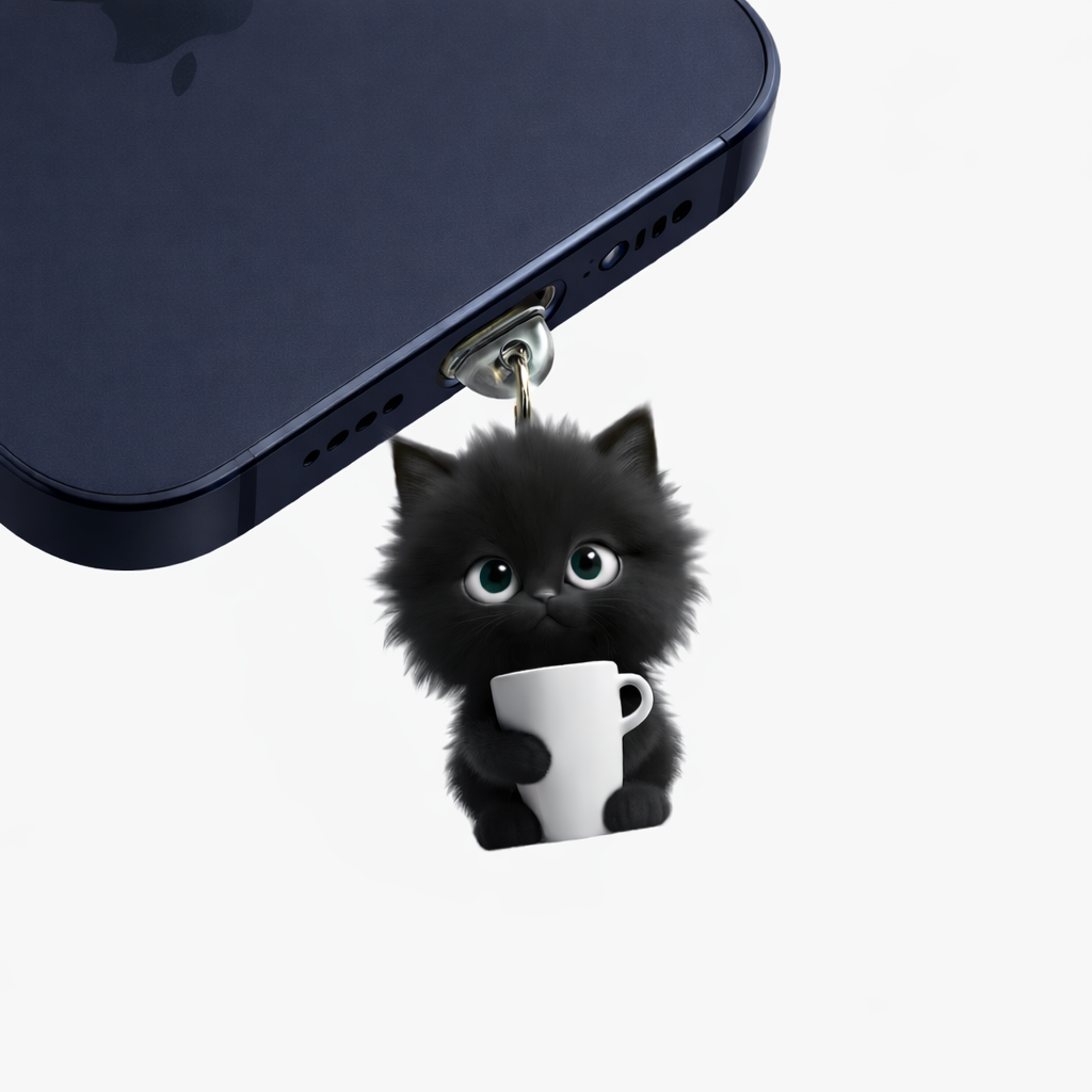 katten-telefoonhanger met koffiekopje (usb-c)