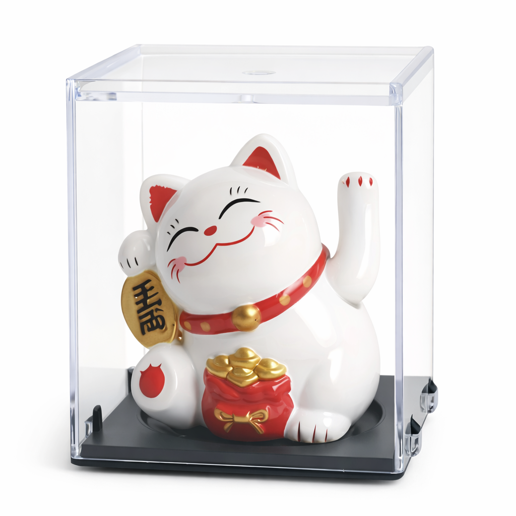 Maneki-neko geluksbeeldje in displaybox