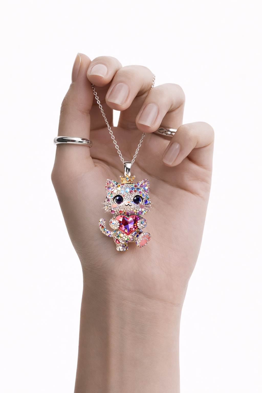 betoverende kattenketting met kroon en hart